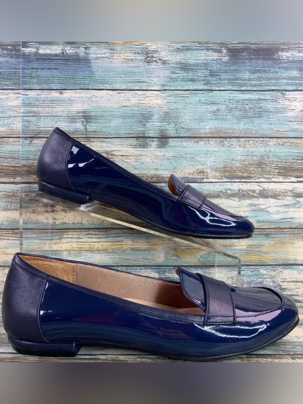 Lifestride Beverly Loafer Shoe Size 8.5N Blue Faux Patent Leather Arch Support